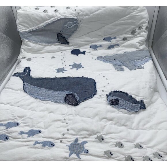 Pottery Barn Kids Jack Nautical Whale Beach Toddler Quilt Monogrammed Yousif - Picture 1 of 10
